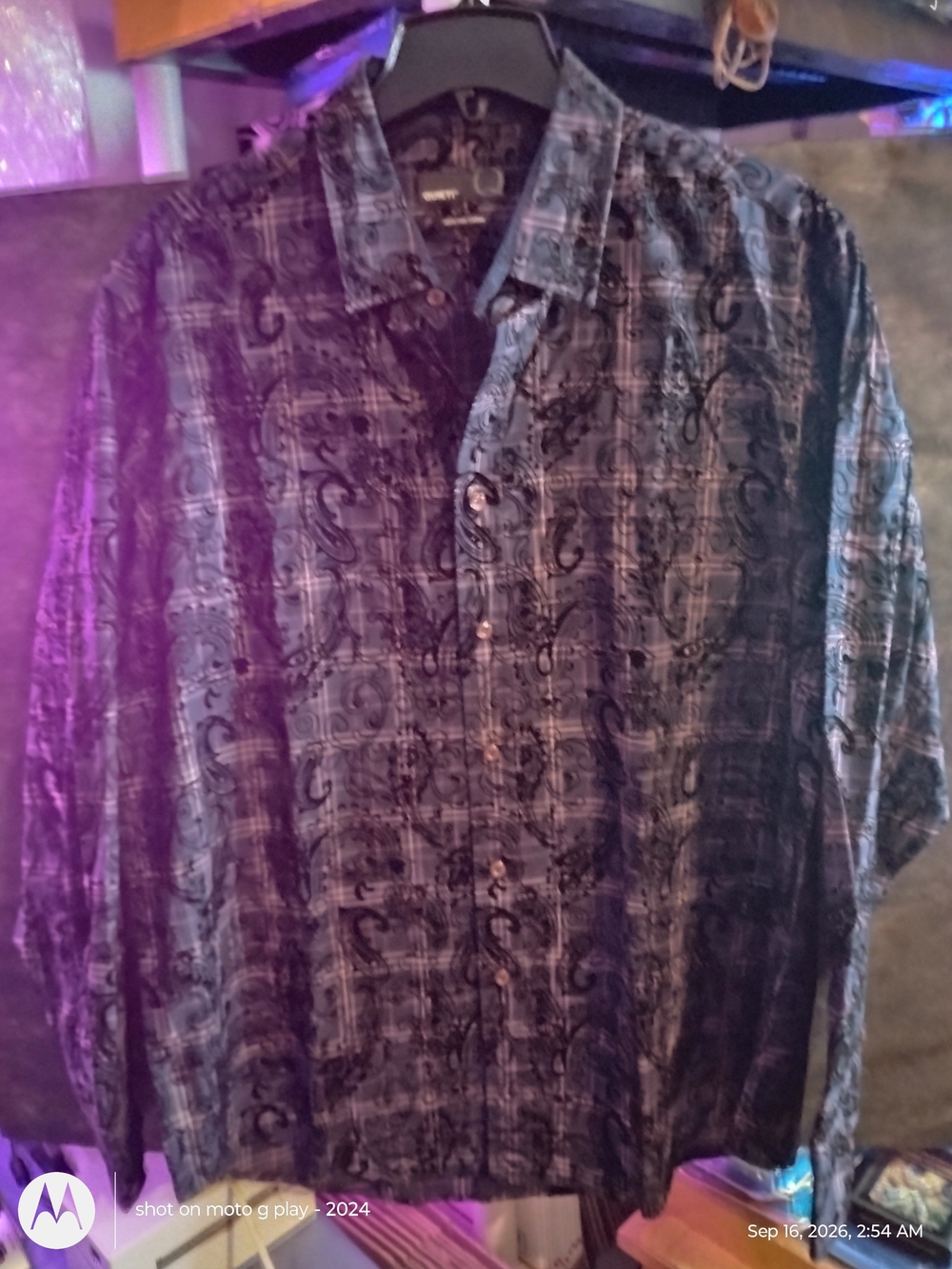 Men's Casual Long-Sleeve Button-Down Shirt - Paisley Print Blue